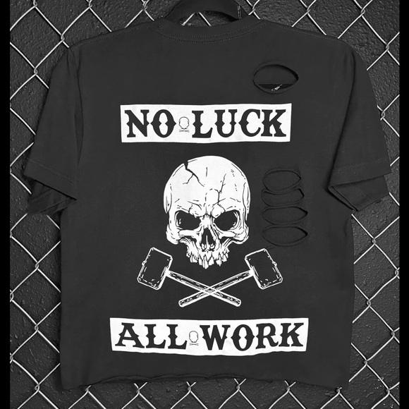 The Drive Clothing Tops - The Drive Clothing Distressed Black Size Medium ALL WORK Crop Top Skull Tee NWOT